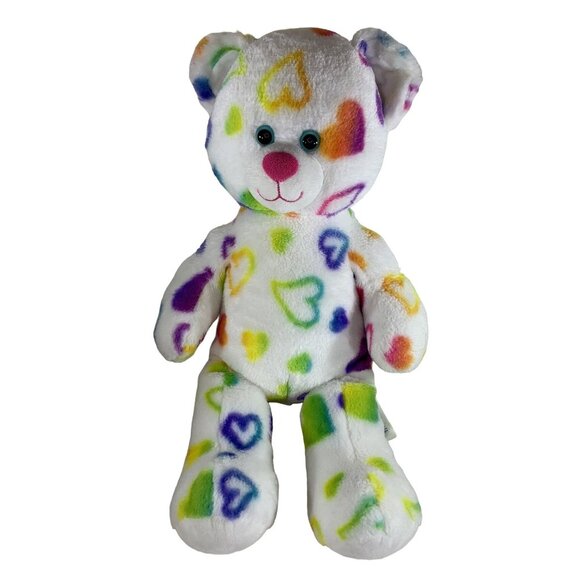 Build-A-Bear Rainbow Hearts Teddy Bear White Plush Valentine Stuffed Animal 18" - Picture 2 of 13